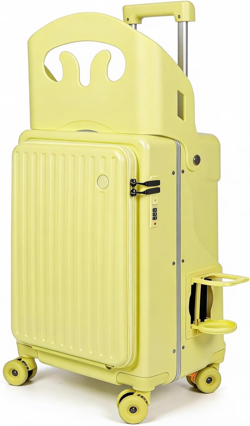Ride-on Carry-on Suitcase with Foldable Backrest for Kids & Adults, TSA Lock, Cup Holder – Versatile Travel Gear for Family